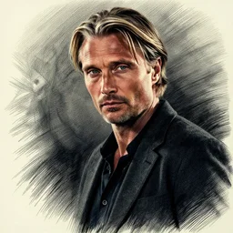 portrait of mads mikkelsen, dynamic lighting, cinematic, establishing shot, extremely high detail, foto realistic, cinematic lighting, pen and ink, intricate line drawings, post processed, concept art, artstation, matte painting, style by raphael lacoste, eddie mendoza
