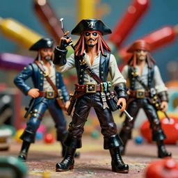 pirates in colorstorm, leatherette figurine, depth of field, analog film, vivid dynamic composition, by jeff koons, by yoro sean, surreal, overblown vibrant colors, masterpiece, physical based rendering, featured on pixiv, octane renderer, trending on pinterest