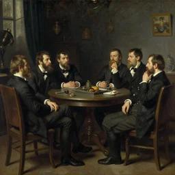 high quality high detail painting by ilya repin, gangasters meeting in a dark room, hd