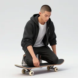 skateboarder with a buzzed haircut and partially zipped up black hoodie jacket with rolled up sleeves and white undershirt kneeling in shallow water dramatically holding outward a necklace in front of an eclipse, art inspired by kentaro miura h 4 4 8