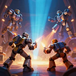 battlebots battle, digital art, epic, awesome, creative lighting, volumetric lighting, epic composition, realistic, trending on artstation