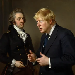 boris johnson speaking with napoleon bonaparte painting by antoine - jean gros, realistic painting, 1 9 th century