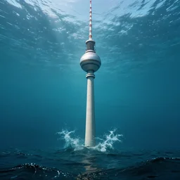 an award winning photo of berlin submerged by the ocean, photorealistic, berlin tv tower underwater, trending on flickr