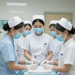 photo of a group of female nurses, working in a hospital 2020