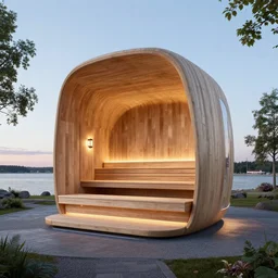 seaside sauna in otaniemi, espoo, finland, futuristic, big and small, highly detailed