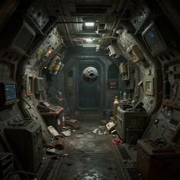 epic professional digital art interior view of dim, cramped, cluttered, claustrophobic spaceship cargo hold torn by micrometeorite, detailed by hamish frater, jim burns, eric geusz, best on artstation, cgsociety, stunning, unreal engine 6, cinematic