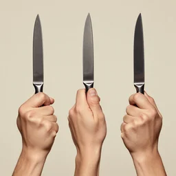 extremely detailed studio photograph of hands, each is holding a knife. surreal photograph, lo - fi, polished look, solid background, silly and serious, hermes ad, fashion photography, toiletpaper magazine by pierpaolo ferrari and maurizio cattelan, 3 5 mm photograph, colourful, david lachapelle, canon eos c 3 0 0, 8 k, medium - format print