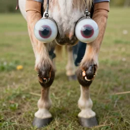 a young boy whose hands have been replaced by horse hooves and his eyes are literally the size of bowling balls
