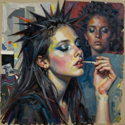 dreaming of you tonight detailed and highly reliefed analogue mixed media collage with canvas texture in style of conteporary art, punk art, photorealistic, expressionism, masterpiece, perfect composition, spectacular quality, intricate oil details