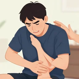 realistic animation of man holding his excruciatingly tight hamstrings in agony, while you asks for help