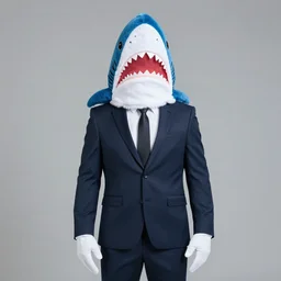 man dressed in shark costume wearing a suit, 8 k
