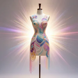 techno - embroidered mannequin decorated with filigree and beads, safe for work, vivid pastel color scheme, by award - winning concept artist, dynamic composition, backlighting, radiant light