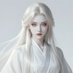 beautiful warrior lady wearing hanfu, platinum blonde long hair, shiny white skin, demonic eyes, low fantasy, extremely detailed, sharp focus, smooth, digital illustration, by rossdraws, frank franzzeta, sakimichan