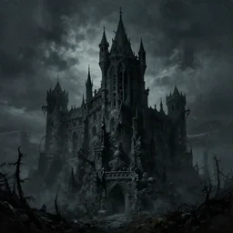 landscape of a gothic castle, tall, scary, dark, matte painting