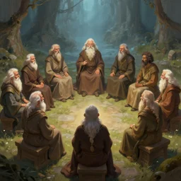 a council of elders sitting in a circle, digital painting, fantasy art