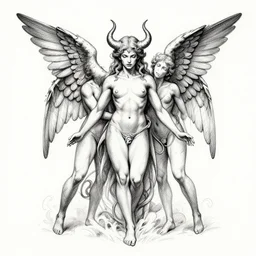 angeles in hell, tattoo art, sketch, awesome line, illustration, 4 k,