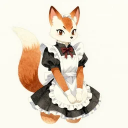 Kitsune in a french maid outfit, chinese watercolor