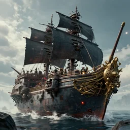 an epic looking cyberpunk pirate ship, highly detailed digital art