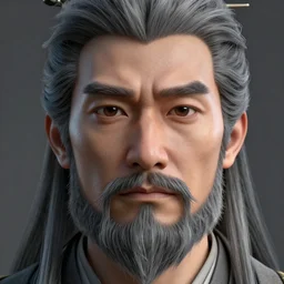 face closeup covered with 5 0 year old man, grey black beard, long grey hair, symmetric face, 3 d render, hyper - realistic detailed portrait, ruan jia, wlop