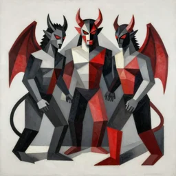 demons around us, black and red colors, a cubist painting by elizabeth murray, behance, cubo - futurism, cubism, oil on canvas, airbrush art