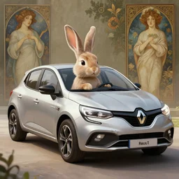 a bunny driving a renault r 4, elegant, highly detailed, digital painting, artstation, concept art, matte, sharp focus, highly detailed, 4 k, hdr, smooth, sharp focus, high resolution, award - winning photo, photorealistic, art by artgerm and greg rutkowski and alphonse mucha, large shot