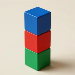 a blue cube on top of a red cube on top of a green cube
