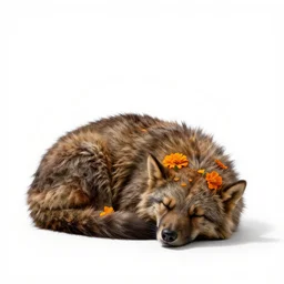 sleepy marigold, photorealistic wildlife photography, full body, isolated on a pure white background, centered, entire subject in frame, sharp focus, soft studio lighting