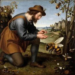 gwoker killing a bee, renaissance painting, high quality