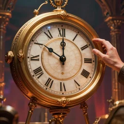 the master of time controlling the flow of time by using his magical clock artifact, cinematic composition, epic colors, detailed, warm lighting, volumetric, beautiful, trending on artstation, art claudiu - antoniu magherusan