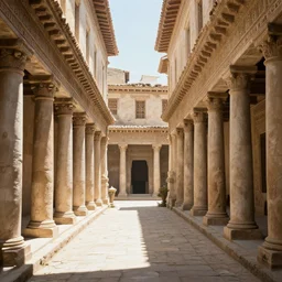 an ancient greek alleyway in 5 4 3 bc. bright scene. fine detail. this 4 k hd image is trending on artstation, featured on behance, well - rendered, extra crisp, features intricate detail, epic composition and the style of unreal engine.