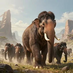highly detailed portrait photo of a herd of Mûmakil Oliphaunts, wandering through a scenic dystopian fantasy environment, hyperrealistic Illustration