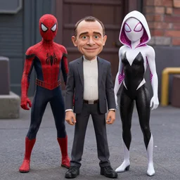 Mr Bean stands next to Spider-Gwen, Marvel Cinematic Universe