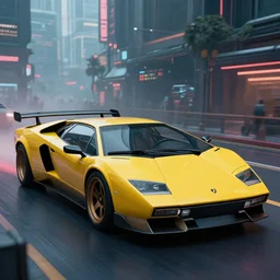 cyberpunk car lamborgini counatch, in cyberpunk city, by blade runner, by neill blomkamp, extreamly detailed, photorealism, photography, raytracing, 8 k, octane render, volumetric, vivid, beautiful, hyperrealism