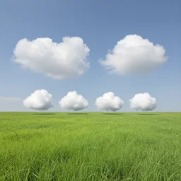 a view of a surreal grassy landscape, puffy clouds, 4 k, detailed, beautiful view, perfect lighting, perfect composition