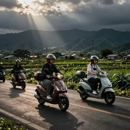action shot of scooter riders in taiwan