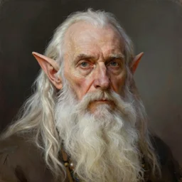 a highly detailed portrait painting of an elderly healer elf male, long white beard, long elf ears, by greg rutkowski and alphonse mucha, sharp focus, matte, concept art, artstation, digital painting