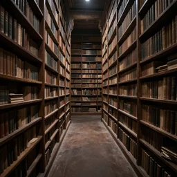 liminal space, ancient library, claustrophobic, hyper realistic, detailed, 4k, wide lens photography