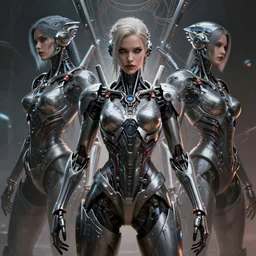 very complex hyper - maximalist overdetailed cinematic futuristic portrait of an elegant very attractive but dangerous and wild female android mecha girl by andrei riabovitchev, tomasz alen kopera, oleksandra shchaslyva. omnious intricate. artstation. deviantart. 8 k 4 k 6 4 megapixel. rendered by binx. ly feat subjekt zero