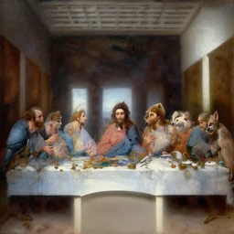 furry last supper, oil painting