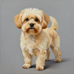 painting of cute dog, full stature, in style of jorge garza, photorealistic