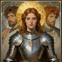 masterpiece head-on symmetrical centered painted portrait, Imogen Poots as a warrior paladin, golden halo, wearing full metal armour, by Edgar Maxence, by Ross Tran, by Zdzisław Beksiński, by Michael Whelan, by Mucha, 8k, octane render