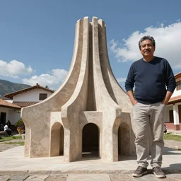 Barry Chuckle as neo-Andean architecture by Freddy Mamani