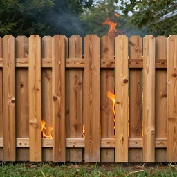 hardwood fence on fire