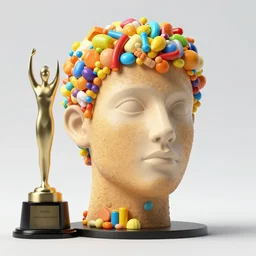 a long shot of a giant award winning sculpture of a human head made out of pool toys, on the surface of the ocean, in the style of chad knight, hyper detailed, hyper realistic, ray tracing, 8 k resolution, sharp focus, realistic water