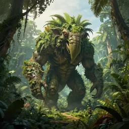 a giant meat eating plant in the exotic jungle, landscape, alex ross, giga, david finch, concept art, matte painting, highly detailed, rule of thirds, dynamic lighting, cinematic, detailed, denoised, centerd
