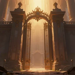 symmetric!! gate to hell, surreal, highly detailed, artstation, smooth,, smooth, sharp focus, illustration, warm top light ， concept art by john berkey and raphael lacoste, dream, digital painting, artstation, 8 k