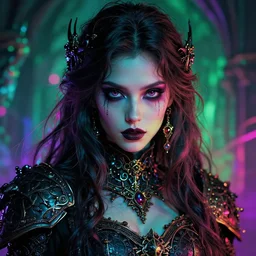 knight gothic girl #, illustrated by greg rutkowski # and gaston bussiere #, 3 5 mm lens, beautiful macro close - up imagery, vibrantly lush neon lighting, beautiful volumetric - lighting - style atmosphere, a futuristic atmosphere, intricate, detailed, photorealistic imagery, trending on artstation, 4 k, 8 k