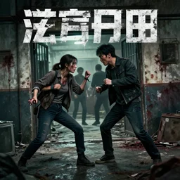 a movie poster about two people fighting their way to exit a building containing of zombies