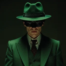 film still of Paul Dano as Riddler in a green suit and tie and green fedora no mask in The Batman, 4k, dark lighting, film noir, grainy, dark tone