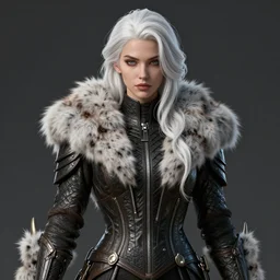 dragon hunter wearing a fur - lined dragonhide jacket!!! beautiful and elegant white hair female!! symmetry, character concept art, sharp focus, illustration, artgerm!! greg rutkowski! wlop!! ilya kuvshinov!! charlie bowater! octane render! unreal engine 5! highly rendered!! trending on artstation!